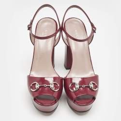 Gucci Burgundy Leather Claudie Platform Sandals Size 38