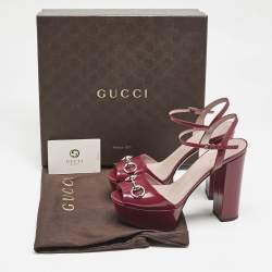 Gucci Burgundy Leather Claudie Platform Sandals Size 38