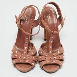 Gucci Old Rose Suede Crystal Embellished T-Strap Sandals Size 39.5