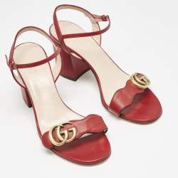 مملوكة مسبقًا Gucci Red Leather GG Marmont Ankle Strap Sandals Size 38