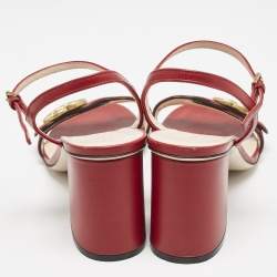 مملوكة مسبقًا Gucci Red Leather GG Marmont Ankle Strap Sandals Size 38
