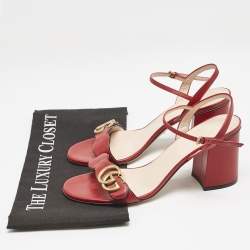 مملوكة مسبقًا Gucci Red Leather GG Marmont Ankle Strap Sandals Size 38