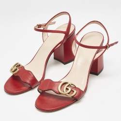 مملوكة مسبقًا Gucci Red Leather GG Marmont Ankle Strap Sandals Size 38