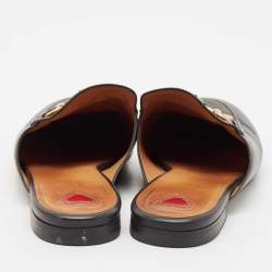 Gucci Black Leather Floral Embroidered Princetown Mules Size 38.5
