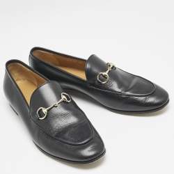 Gucci Black Leather Jordaan Loafers Size 39