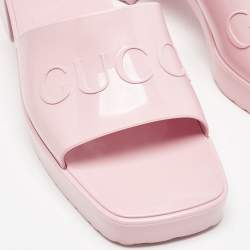 Gucci Pink Rubber Embossed Logo Slide Sandals Size 40