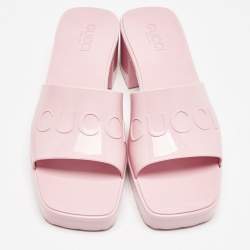 Gucci Pink Rubber Embossed Logo Slide Sandals Size 40