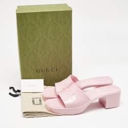 Gucci Pink Rubber Embossed Logo Slide Sandals Size 40
