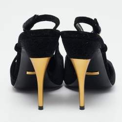 Gucci Black GG Velvet Pointed Toe Slingback Pumps Size 39.5