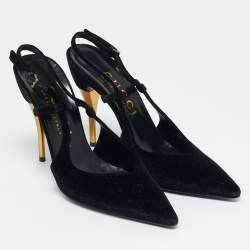Gucci Black GG Velvet Pointed Toe Slingback Pumps Size 39.5