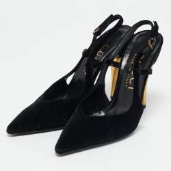 Gucci Black GG Velvet Pointed Toe Slingback Pumps Size 39.5