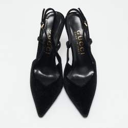 Gucci Black GG Velvet Pointed Toe Slingback Pumps Size 39.5