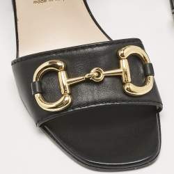 Gucci Black Leather Horsebit Ankle Strap Sandals Size 40