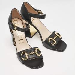 Gucci Black Leather Horsebit Ankle Strap Sandals Size 40