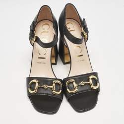Gucci Black Leather Horsebit Ankle Strap Sandals Size 40