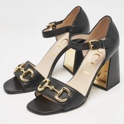 Gucci Black Leather Horsebit Ankle Strap Sandals Size 40