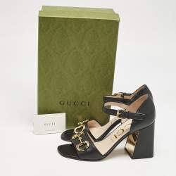 Gucci Black Leather Horsebit Ankle Strap Sandals Size 40