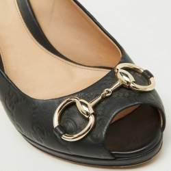Gucci Black Guccissima Leather Horsebit Hollywood Peep Toe Pumps Size 39