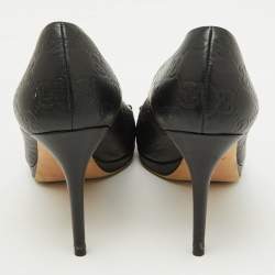Gucci Black Guccissima Leather Horsebit Hollywood Peep Toe Pumps Size 39