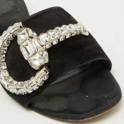 Gucci Black Suede Crystal Embellished Maxime Slide Sandals Size 39