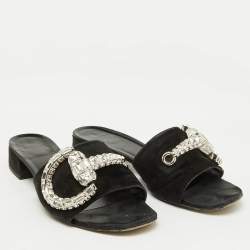 Gucci Black Suede Crystal Embellished Maxime Slide Sandals Size 39