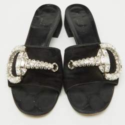 Gucci Black Suede Crystal Embellished Maxime Slide Sandals Size 39