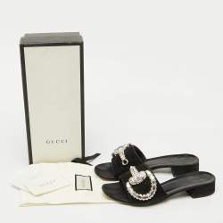 Gucci Black Suede Crystal Embellished Maxime Slide Sandals Size 39