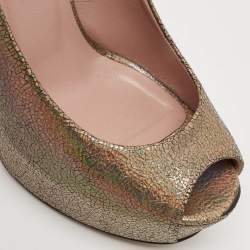 Gucci Multicolor Leather Platform Peep Toe Pumps Size 40