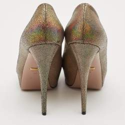 Gucci Multicolor Leather Platform Peep Toe Pumps Size 40