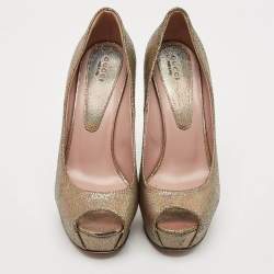 Gucci Multicolor Leather Platform Peep Toe Pumps Size 40
