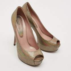Gucci Multicolor Leather Platform Peep Toe Pumps Size 40