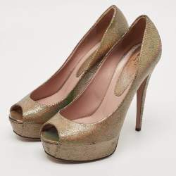 Gucci Multicolor Leather Platform Peep Toe Pumps Size 40