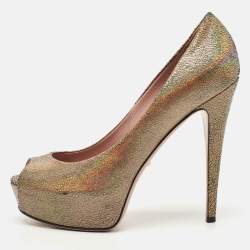Gucci Multicolor Leather Platform Peep Toe Pumps Size 40