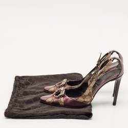 Gucci Beige/Purple GG Canvas and Leather Chain Detail Ankle Strap Pumps Size 39