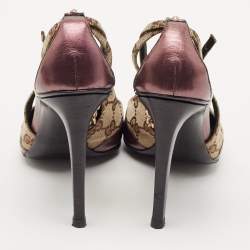 Gucci Beige/Purple GG Canvas and Leather Chain Detail Ankle Strap Pumps Size 39