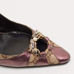 Gucci Beige/Purple GG Canvas and Leather Chain Detail Ankle Strap Pumps Size 39