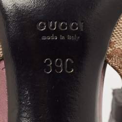 Gucci Beige/Purple GG Canvas and Leather Chain Detail Ankle Strap Pumps Size 39