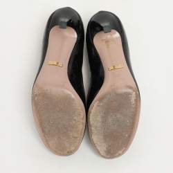 Gucci Black Microguccissima Patent Leather Horsebit Peep Toe Pumps Size 36.5