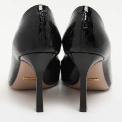 Gucci Black Microguccissima Patent Leather Horsebit Peep Toe Pumps Size 36.5