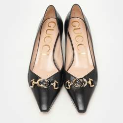 Gucci Black Leather Zumi Pumps Size 38