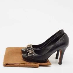 Pre Owned Gucci Black Leather Horsebit Peep Toe Platform Pumps Size 37