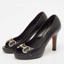 Pre Owned Gucci Black Leather Horsebit Peep Toe Platform Pumps Size 37
