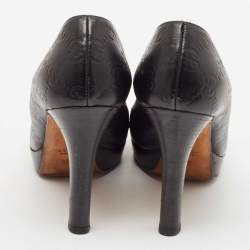 Pre Owned Gucci Black Leather Horsebit Peep Toe Platform Pumps Size 37