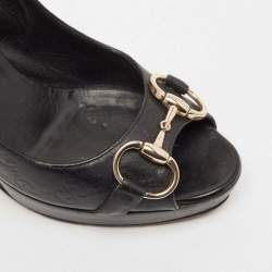 Pre Owned Gucci Black Leather Horsebit Peep Toe Platform Pumps Size 37