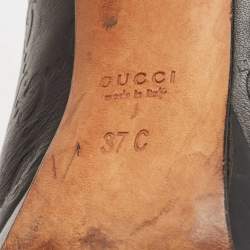 Pre Owned Gucci Black Leather Horsebit Peep Toe Platform Pumps Size 37