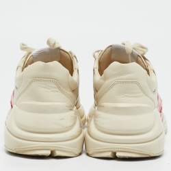 Gucci Cream Leather Rhyton Low Top Sneakers Size 37.5