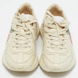 Gucci Cream Leather Rhyton Low Top Sneakers Size 37.5