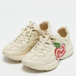 Gucci Cream Leather Rhyton Low Top Sneakers Size 37.5