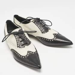 Gucci Black/White Brogue Leather Pointed Toe Oxfords Size 40
