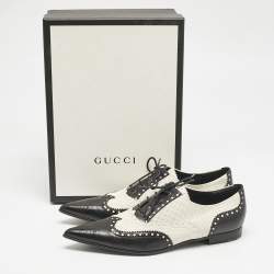 Gucci Black/White Brogue Leather Pointed Toe Oxfords Size 40